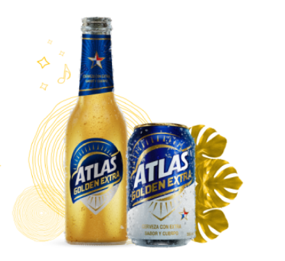 Botella y Lata de cerveza Atlas Golden Extra