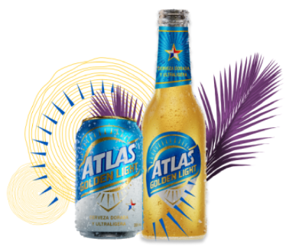 Botella y Lata de cerveza Atlas Golden Light